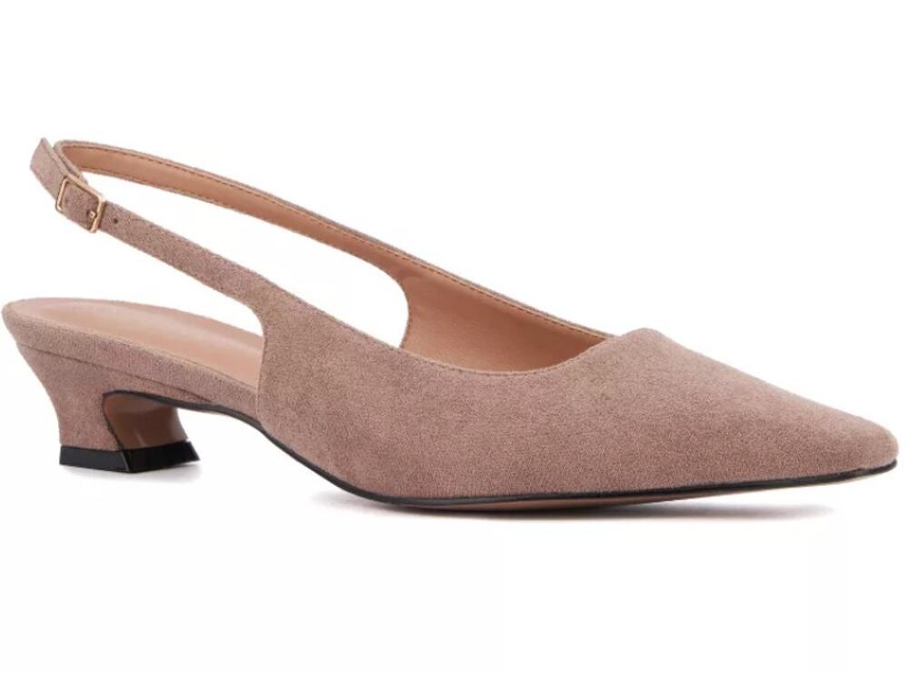 Torgeis Bernadette Slingback Heels WMNS 11 Taupe Cotton Pointed Toe Kitten Heels